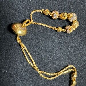 22K Solid Gold Adjustable Bracelet Double Chain Beaded Design ! ✨